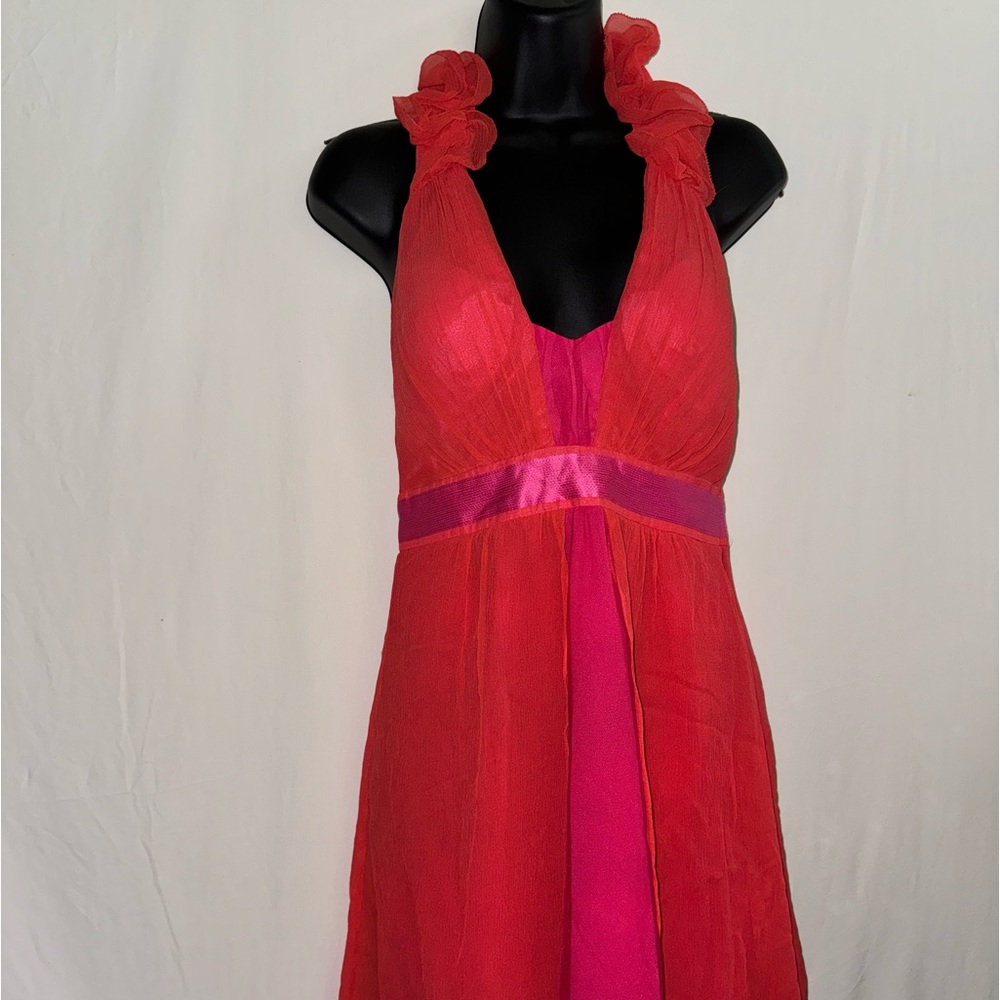 Orange-Red, Salmon Phoebe Couture Cocktail Dress